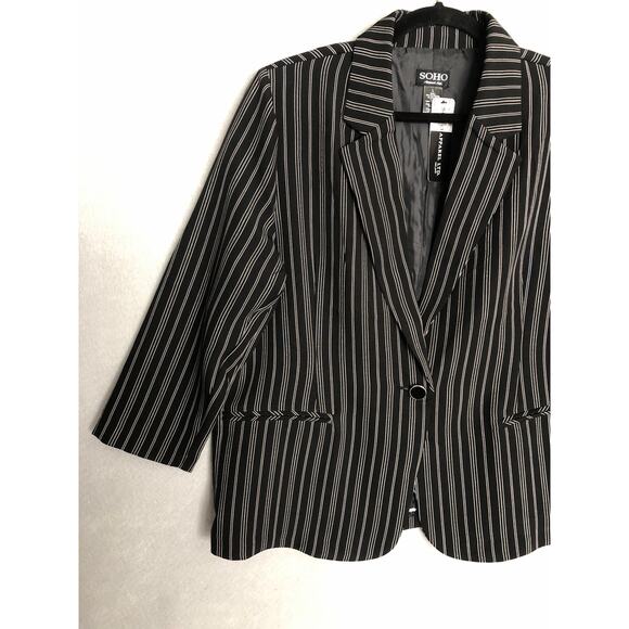 Soho Apparel LTD Stripe Jacket Women's Large Single Button Black NEW - Picture 3 of 9